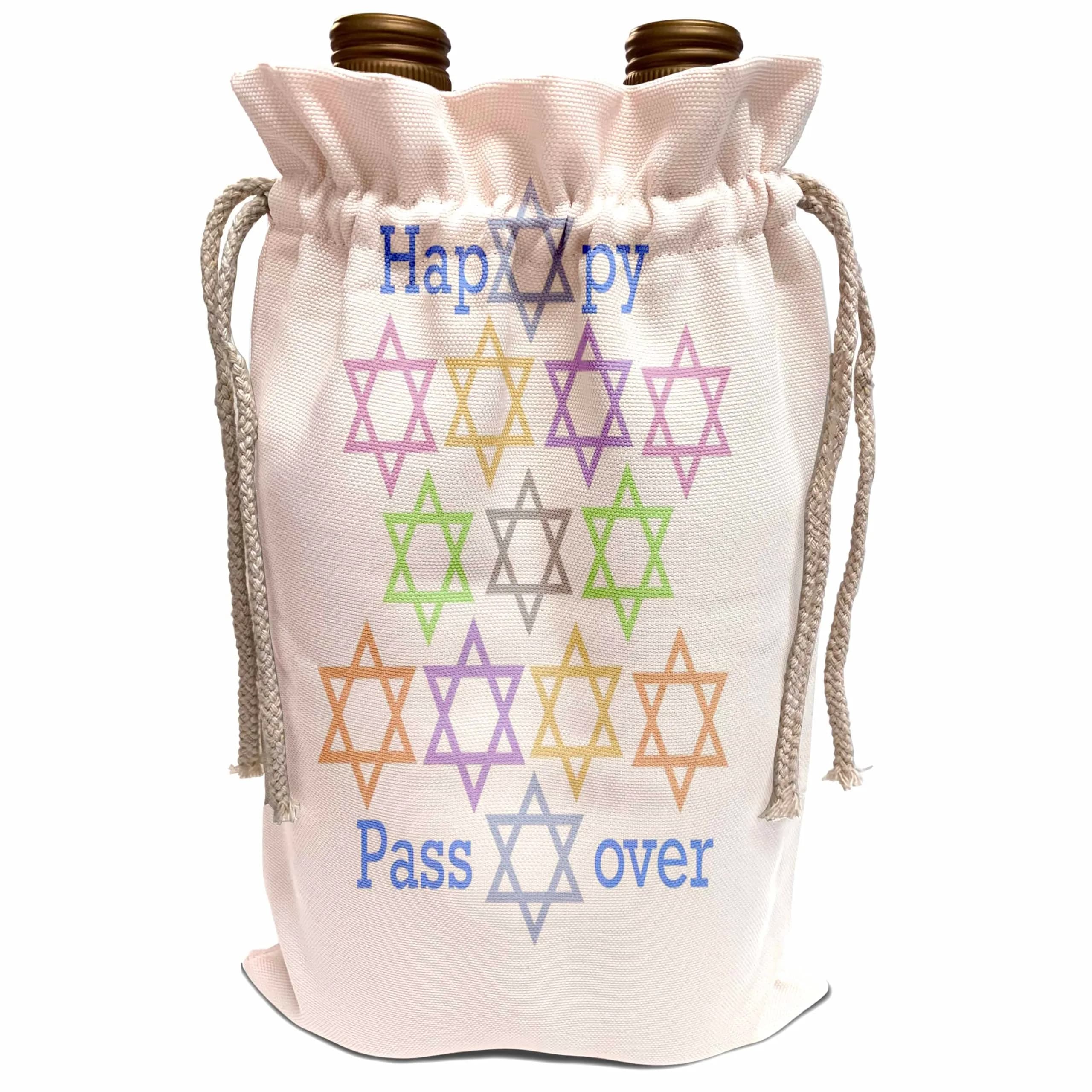 3dRose Happy Passover Stars Of David Wine Bag | Eco-Friendly Reusable Canvas Bag for Gifts & Storage — Multicolor