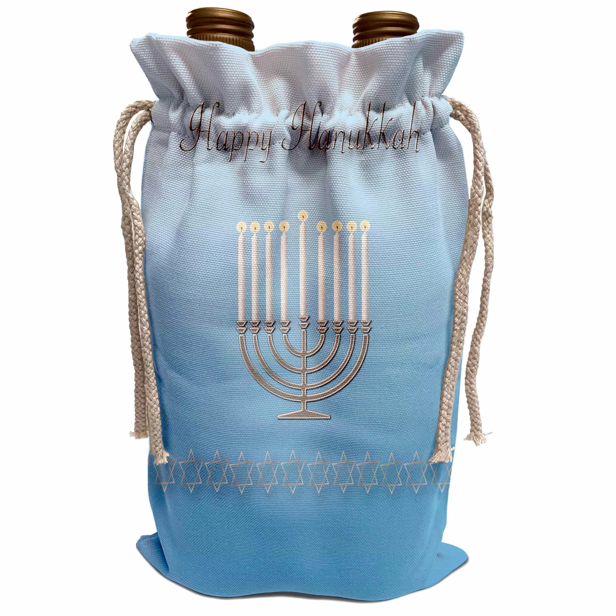 3dRose Happy Hanukkah Stars of David Menorah Wine Bag | Eco-Friendly Gift Wrap — Multicolor