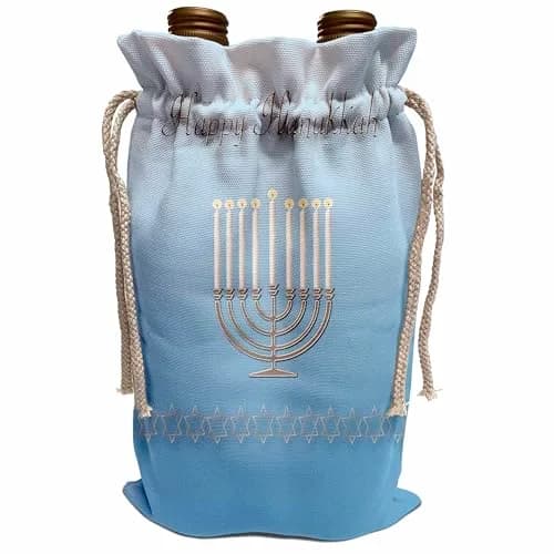 3dRose Happy Hanukkah Stars of David Menorah Wine Bag | Eco-Friendly Gift Wrap thumbnail 1