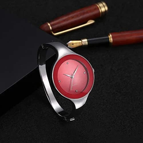 Weicam Women's Analog Quartz Watch with Red Dial & Crystal Embellishments | 40mm Case, 3ATM Water-Resistant thumbnail 4