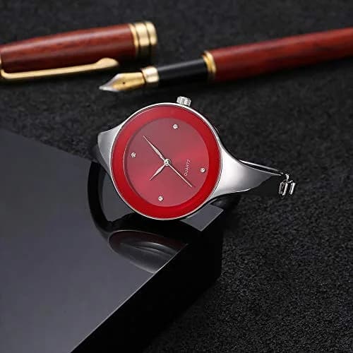 Weicam Women's Analog Quartz Watch with Red Dial & Crystal Embellishments | 40mm Case, 3ATM Water-Resistant thumbnail 3