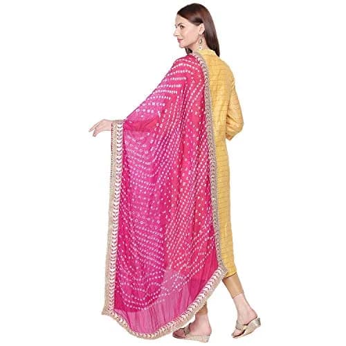 DUPATTA BAZAAR Pink Bandhini Silk Dupatta 218cm (86in) | Traditional Indian Weave with Gotta Patti Border thumbnail 3