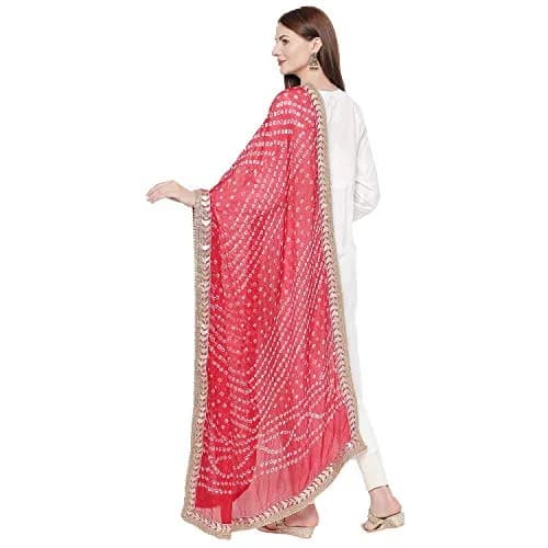 DUPATTA BAZAAR Red Bandhini Silk Dupatta with Gotta Patti Border 240cm (86") x 90cm (38") thumbnail 3
