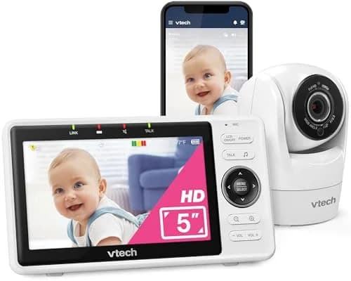 VTech VM901 Smart WiFi Baby Monitor with 5" Screen & 1080p Camera | Pan-Tilt-Zoom, Night Vision, Two-Way Talk thumbnail 1