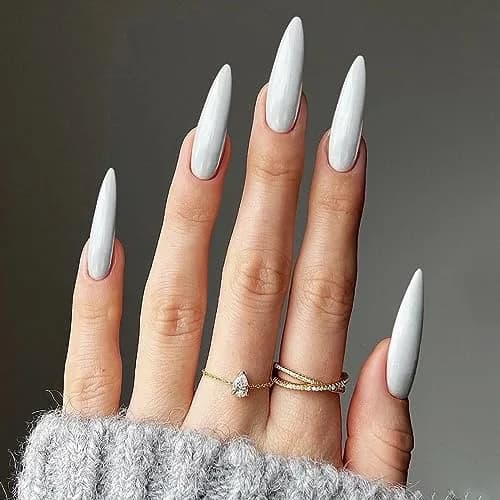 MISUD Press on Nails - Long Stiletto White Acrylic 24 pcs | Easy Glue-On Nails for Women & Teens thumbnail 1