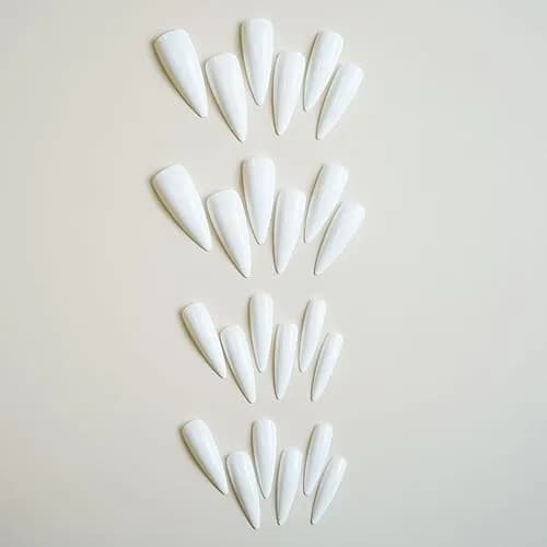 MISUD Press on Nails - Long Stiletto White Acrylic 24 pcs | Easy Glue-On Nails for Women & Teens thumbnail 4