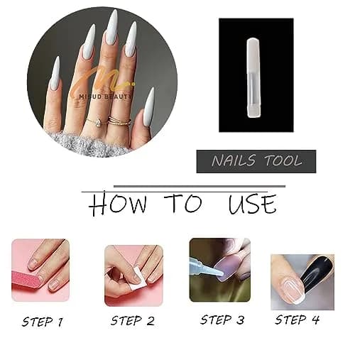 MISUD Press on Nails - Long Stiletto White Acrylic 24 pcs | Easy Glue-On Nails for Women & Teens thumbnail 6