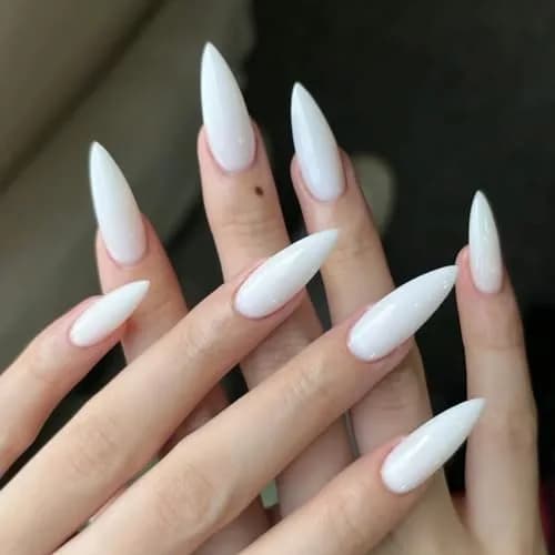 MISUD Press on Nails - Long Stiletto White Acrylic 24 pcs | Easy Glue-On Nails for Women & Teens thumbnail 2