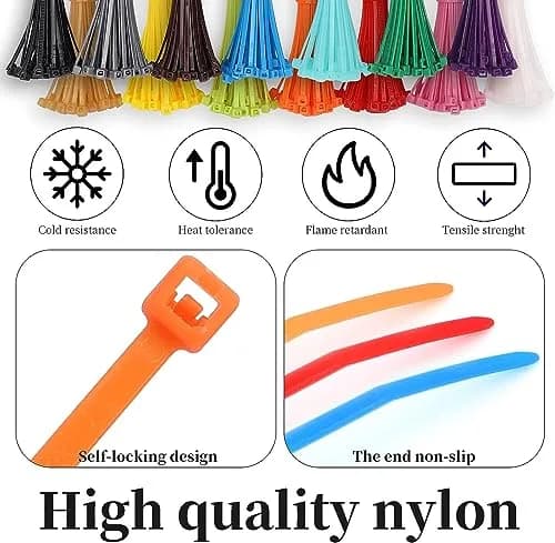 Yi-gog 4 Inch Cable Zip Ties 1200 Pieces (100mm) | Multi-Color Self-Locking Nylon Wire Ties thumbnail 3