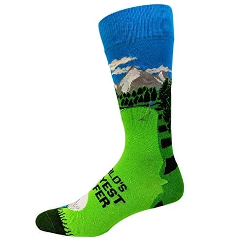 Crazy Dog T-Shirts Funny Golf Socks for Men – Worlds Okayest Golfer Crew Socks | Novelty Green Golf Course Design thumbnail 4