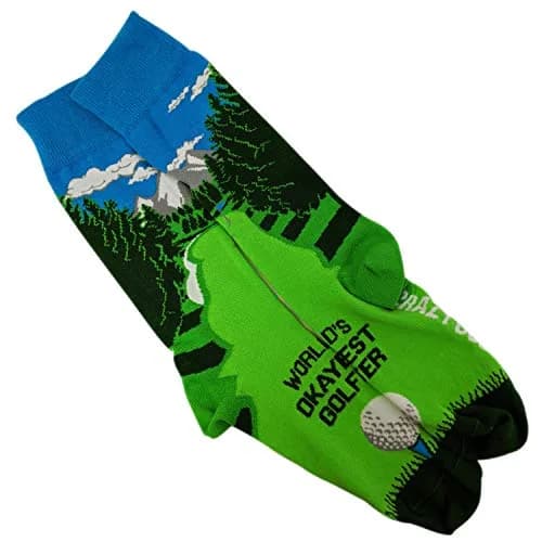 Crazy Dog T-Shirts Funny Golf Socks for Men – Worlds Okayest Golfer Crew Socks | Novelty Green Golf Course Design thumbnail 5