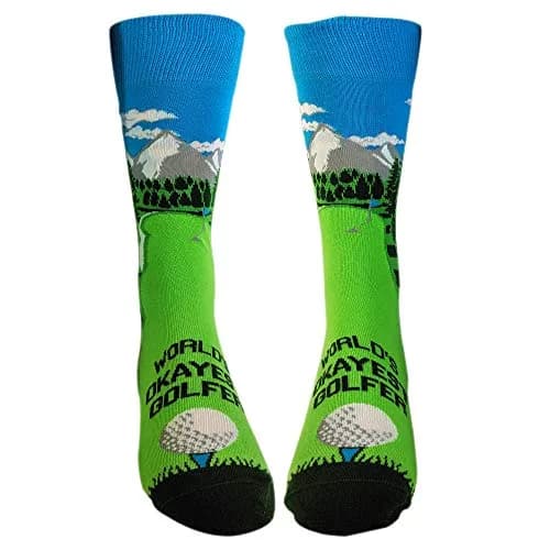 Crazy Dog T-Shirts Funny Golf Socks for Men – Worlds Okayest Golfer Crew Socks | Novelty Green Golf Course Design thumbnail 6