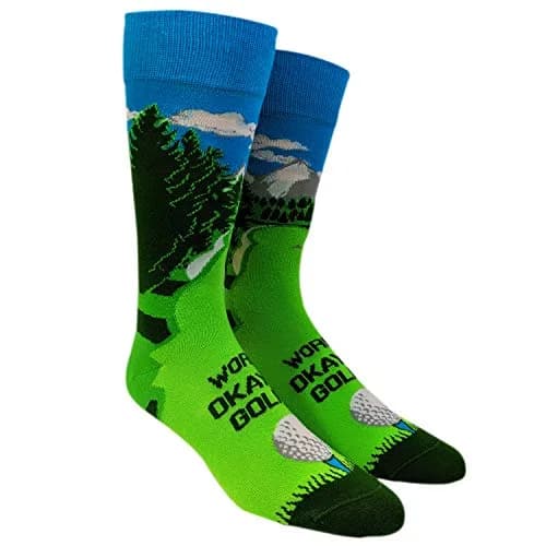 Crazy Dog T-Shirts Funny Golf Socks for Men – Worlds Okayest Golfer Crew Socks | Novelty Green Golf Course Design thumbnail 7