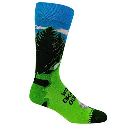 Crazy Dog T-Shirts Funny Golf Socks for Men – Worlds Okayest Golfer Crew Socks | Novelty Green Golf Course Design thumbnail 3