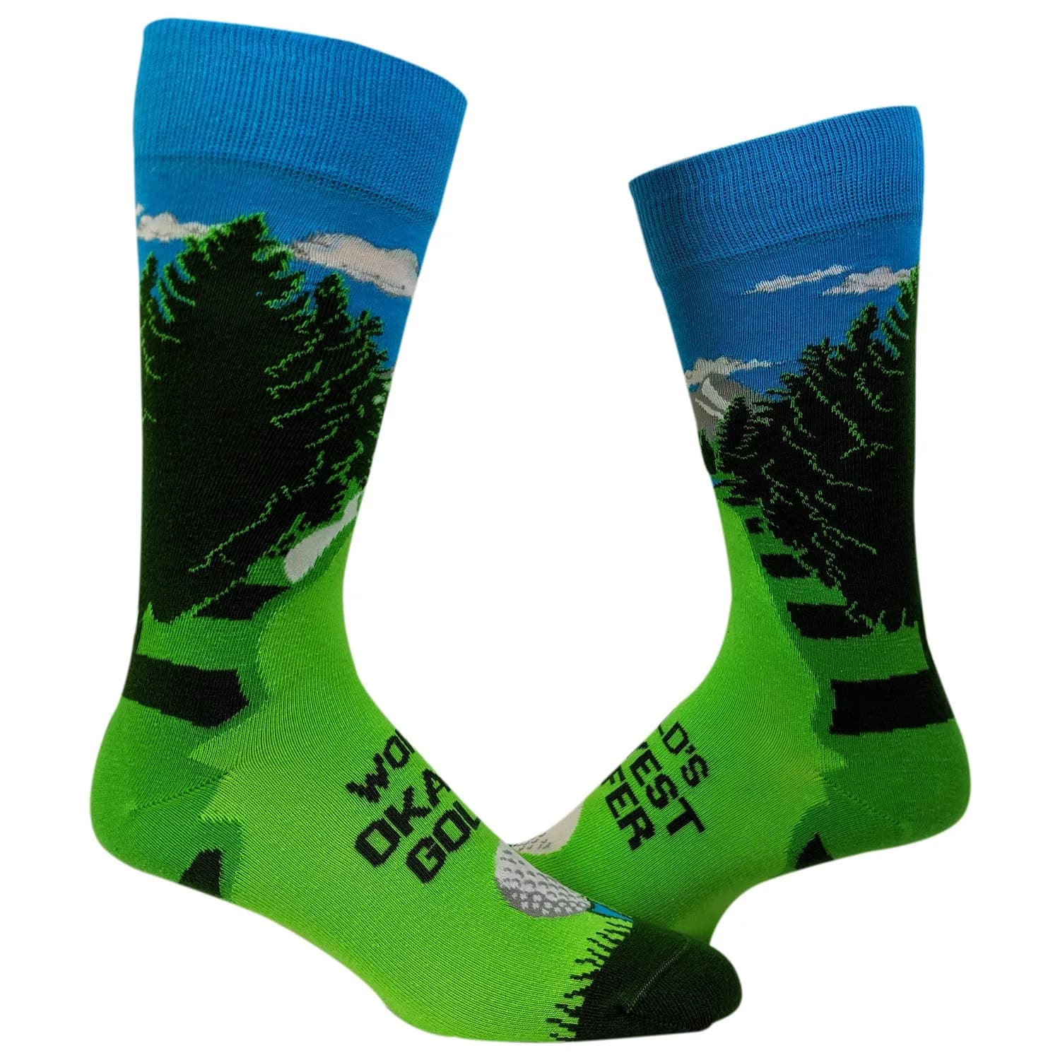 Crazy Dog T-Shirts Funny Golf Socks for Men – Worlds Okayest Golfer Crew Socks | Novelty Green Golf Course Design - main product image