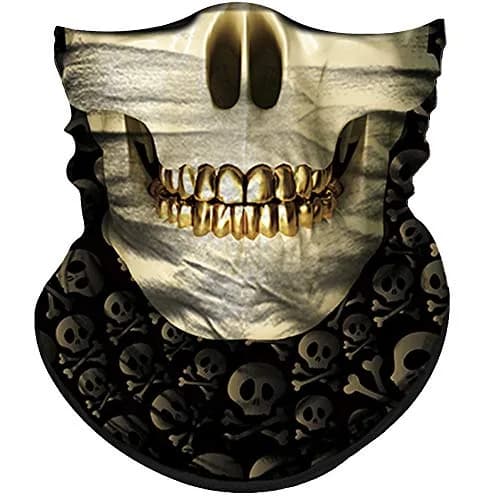 Obacle Skull Face Mask with Gold Teeth - Seamless 3D Bandana for Dust, Wind, UV Protection - main product image