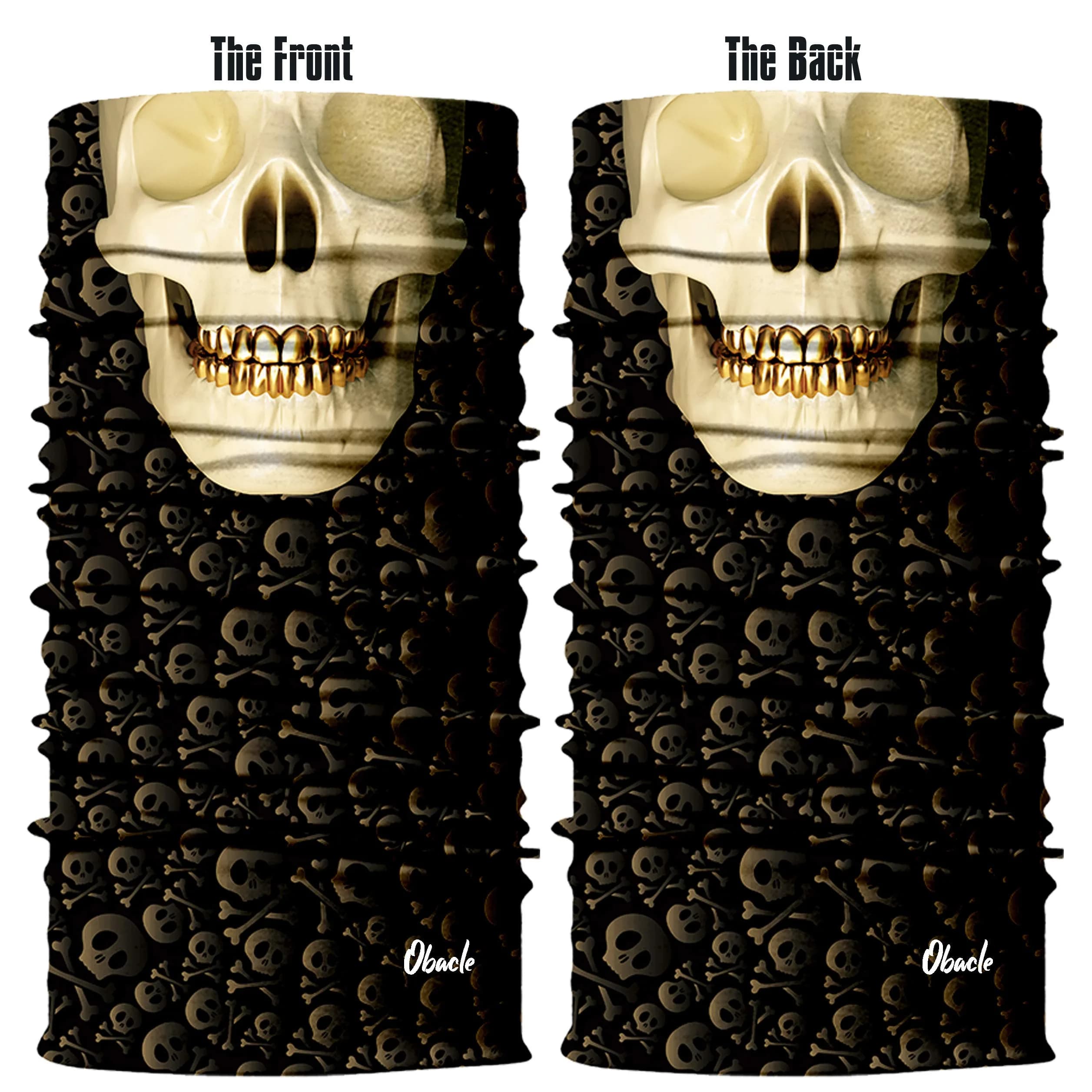 Obacle Skull Face Mask with Gold Teeth - Seamless 3D Bandana for Dust, Wind, UV Protection thumbnail 3