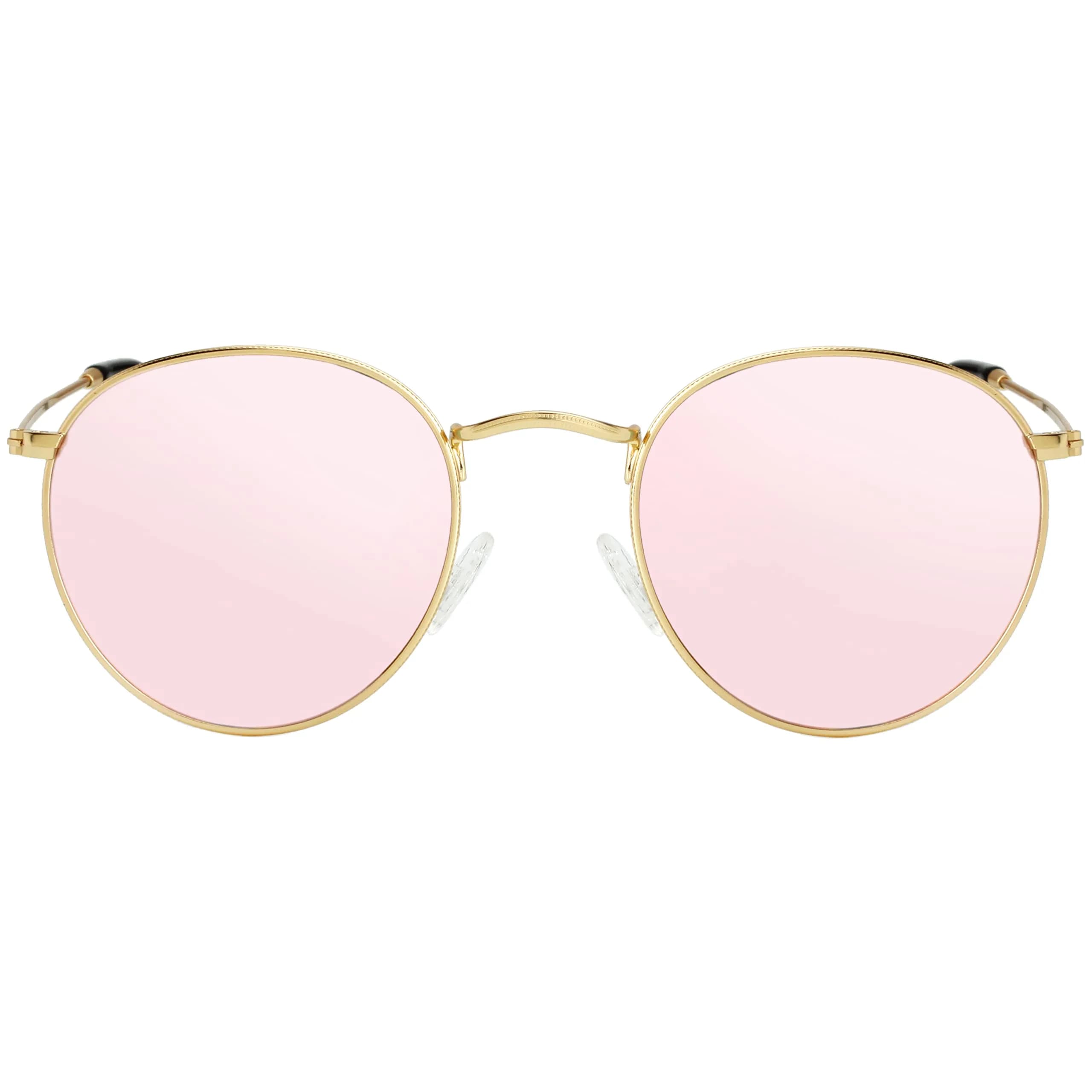 Kursan Small Round Metal Sunglasses for Men Women Mirrored Lens UV400 (Gold Frame/Pink Mirrored) | Classic Circle Sun Glasses — Gold Frame/Pink Mirrored