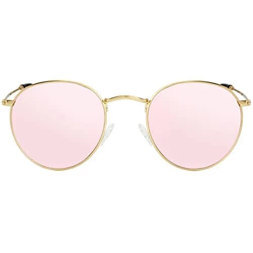 Kursan Small Round Metal Sunglasses for Men Women Mirrored Lens UV400 (Gold Frame/Pink Mirrored) | Classic Circle Sun Glasses thumbnail 1