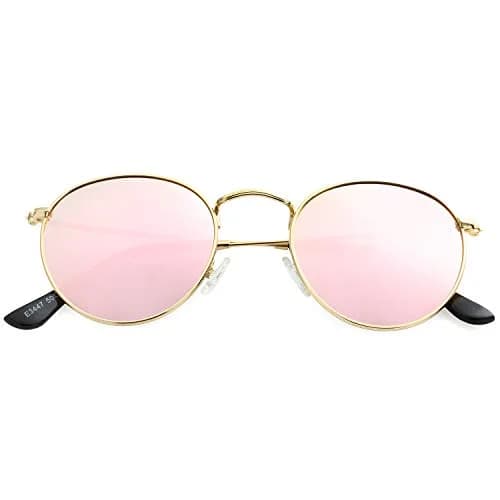 Kursan Small Round Metal Sunglasses for Men Women Mirrored Lens UV400 (Gold Frame/Pink Mirrored) | Classic Circle Sun Glasses thumbnail 5