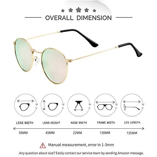 Kursan Small Round Metal Sunglasses for Men Women Mirrored Lens UV400 (Gold Frame/Pink Mirrored) | Classic Circle Sun Glasses thumbnail 6