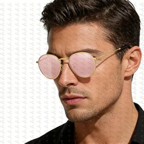 Kursan Small Round Metal Sunglasses for Men Women Mirrored Lens UV400 (Gold Frame/Pink Mirrored) | Classic Circle Sun Glasses thumbnail 7
