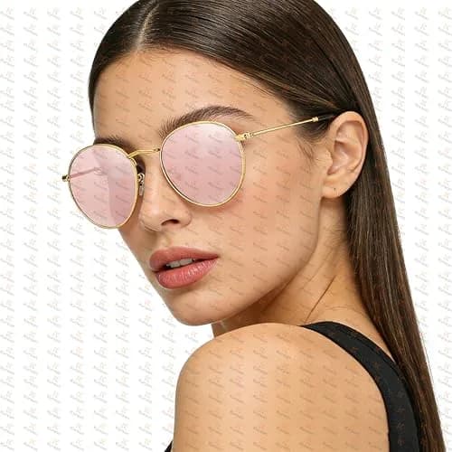 Kursan Small Round Metal Sunglasses for Men Women Mirrored Lens UV400 (Gold Frame/Pink Mirrored) | Classic Circle Sun Glasses thumbnail 8