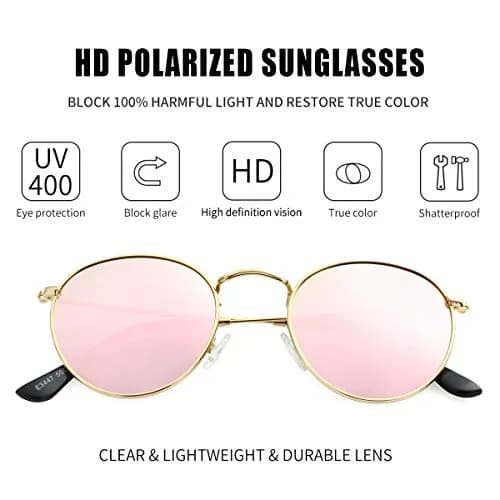 Kursan Small Round Metal Sunglasses for Men Women Mirrored Lens UV400 (Gold Frame/Pink Mirrored) | Classic Circle Sun Glasses thumbnail 2