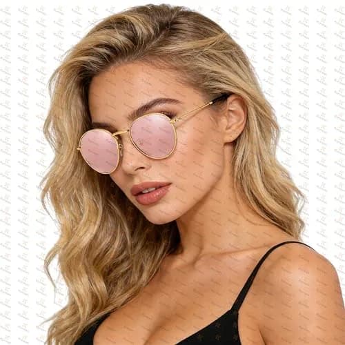 Kursan Small Round Metal Sunglasses for Men Women Mirrored Lens UV400 (Gold Frame/Pink Mirrored) | Classic Circle Sun Glasses thumbnail 3