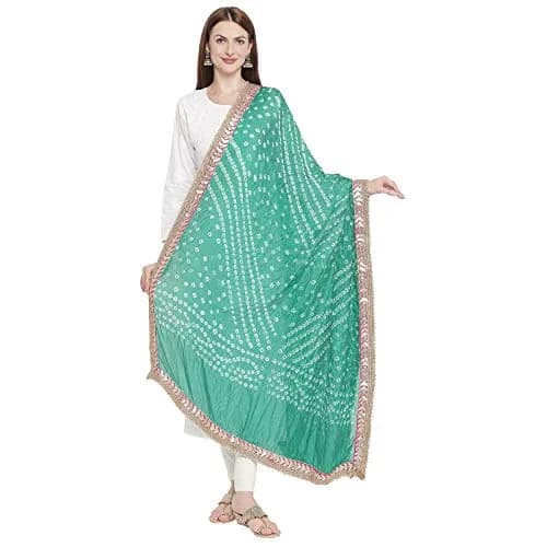DUPATTA BAZAAR Green Bandhini Silk Dupatta with Gotta Patti Border 240cm (86 inches) x 97cm (38 inches) thumbnail 1