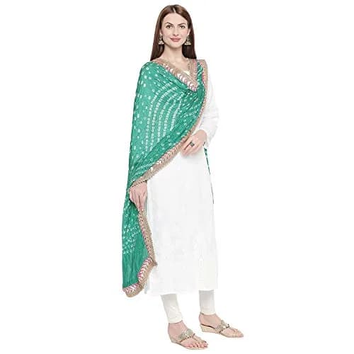 DUPATTA BAZAAR Green Bandhini Silk Dupatta with Gotta Patti Border 240cm (86 inches) x 97cm (38 inches) thumbnail 4