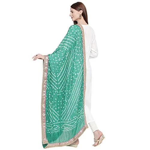 DUPATTA BAZAAR Green Bandhini Silk Dupatta with Gotta Patti Border 240cm (86 inches) x 97cm (38 inches) thumbnail 3