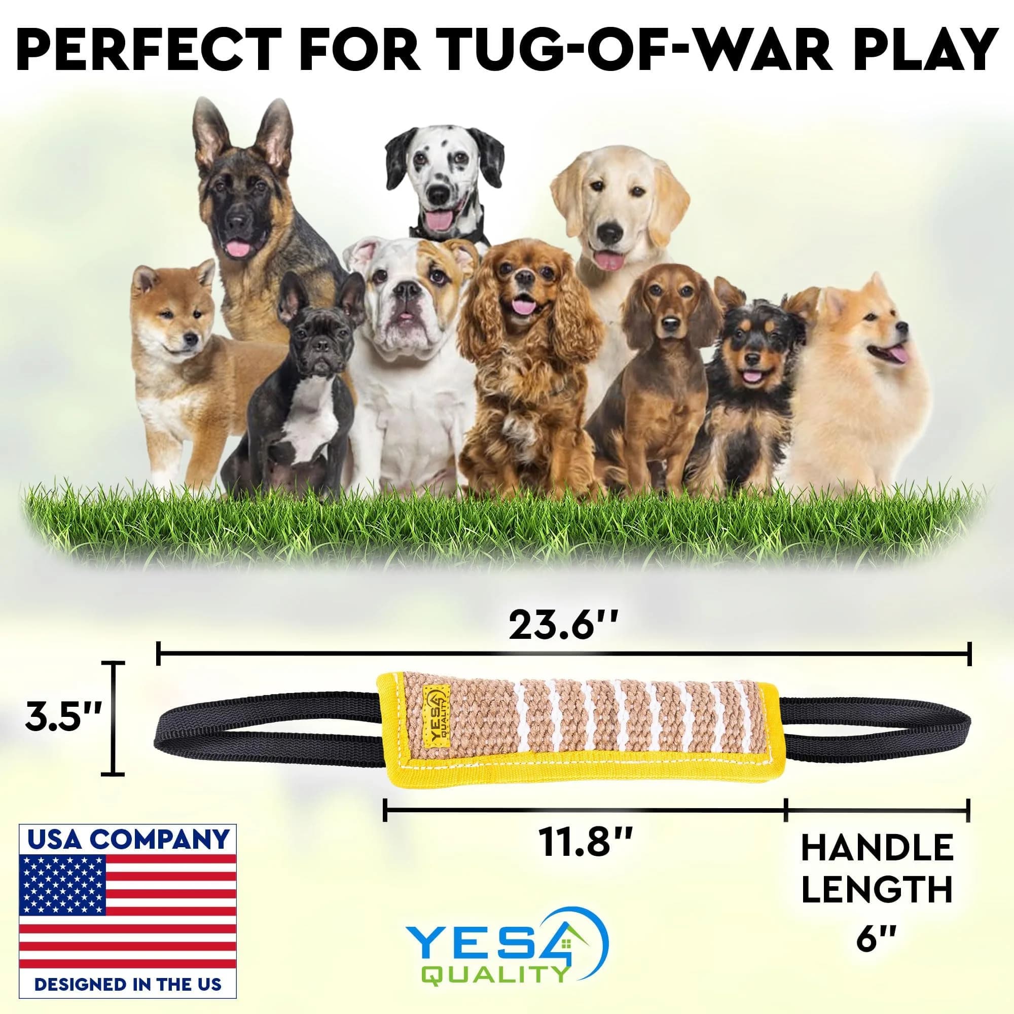 YES4QUALITY Dog Bite Tug Toy 30cm (12") x 8cm (3.2") | Jute Rope with 2 Handles for Medium-Large Dogs - view 7