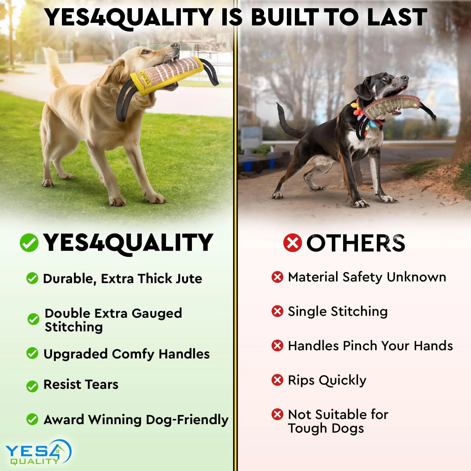 YES4QUALITY Dog Bite Tug Toy 30cm (12") x 8cm (3.2") | Jute Rope with 2 Handles for Medium-Large Dogs - view 3