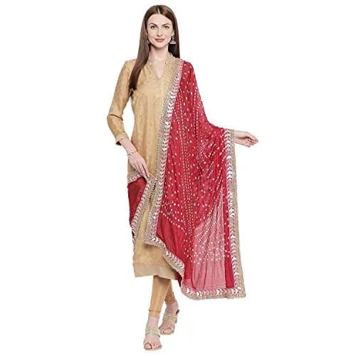 DUPATTA BAZAAR Maroon Bandhini Silk Dupatta with Gotta Patti Border 240cm (86 inches) x 97cm (38 inches) thumbnail 2