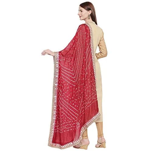 DUPATTA BAZAAR Maroon Bandhini Silk Dupatta with Gotta Patti Border 240cm (86 inches) x 97cm (38 inches) thumbnail 3
