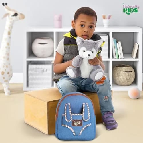 Naturally KIDS Toddler Backpack with Plush Wolf Toy | Adjustable Denim Design for Kids 2-5 thumbnail 6