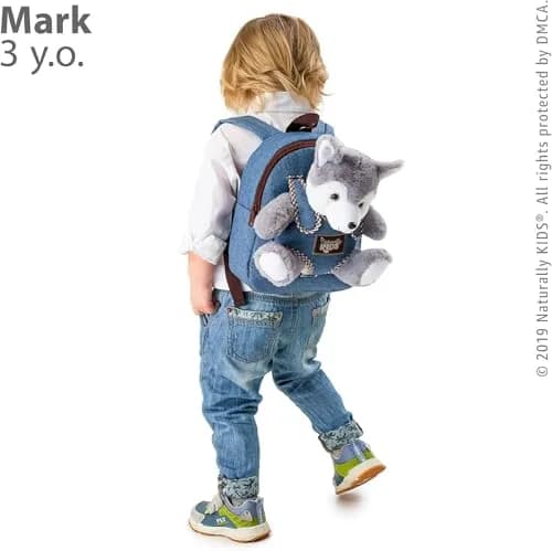 Naturally KIDS Toddler Backpack with Plush Wolf Toy | Adjustable Denim Design for Kids 2-5 thumbnail 7
