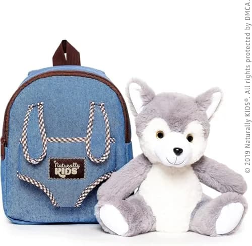 Naturally KIDS Toddler Backpack with Plush Wolf Toy | Adjustable Denim Design for Kids 2-5 thumbnail 9