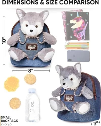 Naturally KIDS Toddler Backpack with Plush Wolf Toy | Adjustable Denim Design for Kids 2-5 thumbnail 3
