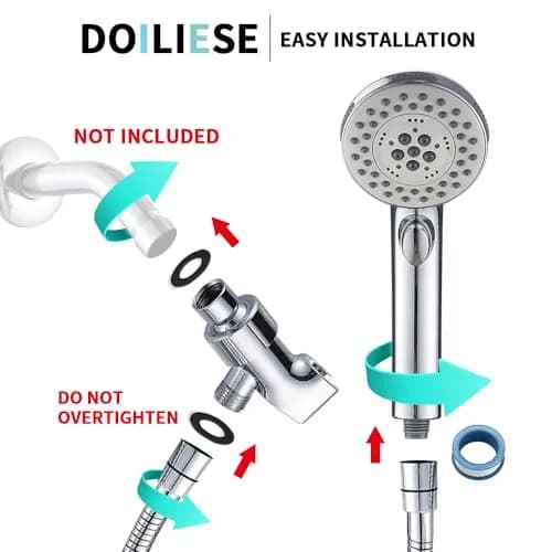 DOILIESE High Pressure Shower Head with Handheld Spray 6 Settings Chrome | 1.8 GPM Flow Rate thumbnail 7
