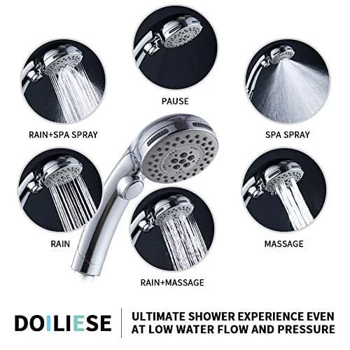DOILIESE High Pressure Shower Head with Handheld Spray 6 Settings Chrome | 1.8 GPM Flow Rate thumbnail 2