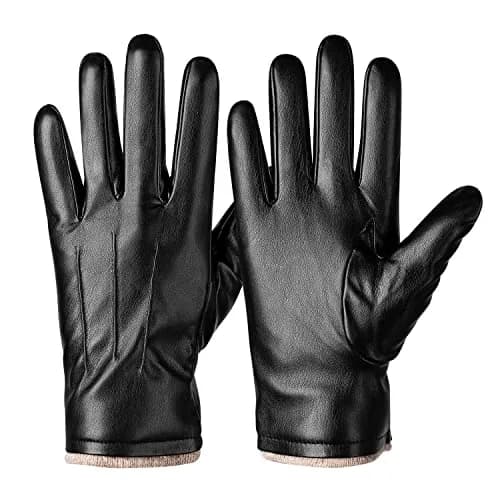 Alepo Men's Winter PU Leather Gloves with Wool Lining & Touchscreen Compatibility (Black, L) thumbnail 1