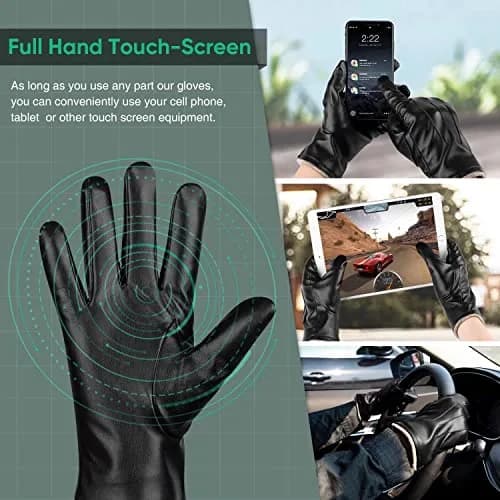 Alepo Men's Winter PU Leather Gloves with Wool Lining & Touchscreen Compatibility (Black, L) thumbnail 3