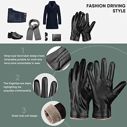 Alepo Men's PU Leather Winter Gloves | Touchscreen Compatible, Wool Lined, Black, Size S (Pair) thumbnail 5