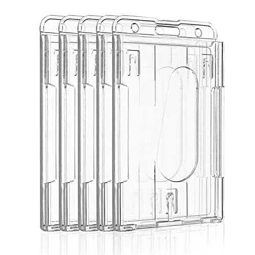 Pawfly 5 Pack Vertical 2-Card Badge Holders | Heavy Duty Polycarbonate ID Card Sleeves thumbnail 1