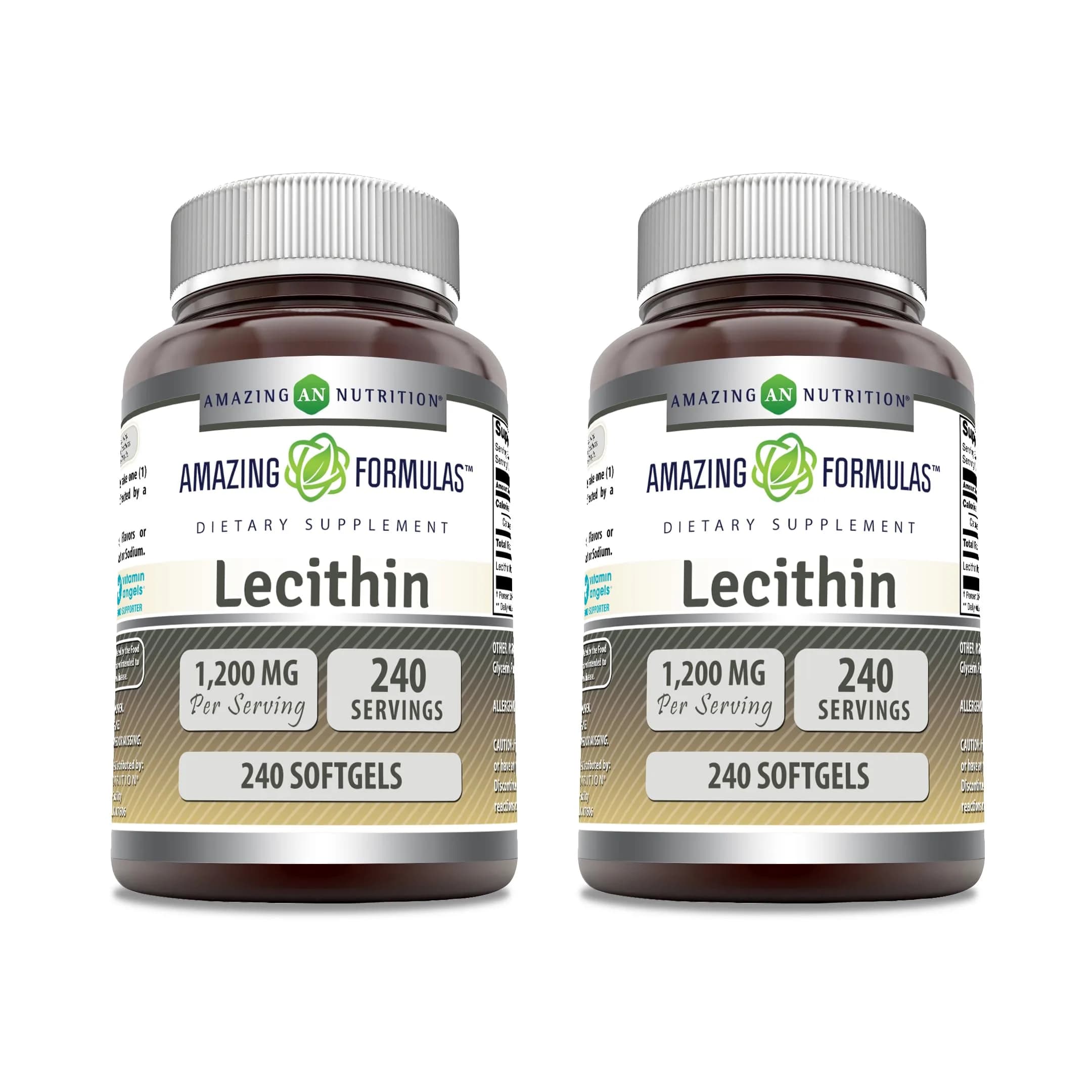 Amazing Nutrition Lecithin 1200 Mg | Gluten-Free Softgels | Made in USA (2 Pack)