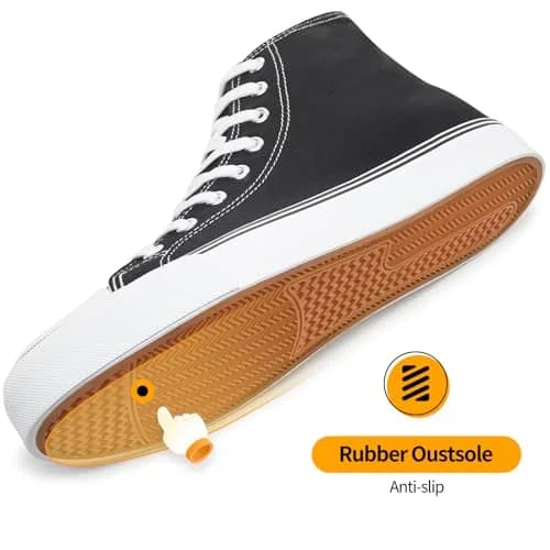 ZGR Men's High Top Canvas Sneakers Lace Up Black US8 | Breathable, Anti-Slip Rubber Sole thumbnail 6