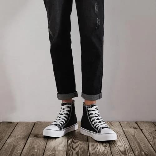 ZGR Men's High Top Canvas Sneakers Lace Up Black US8 | Breathable, Anti-Slip Rubber Sole thumbnail 9