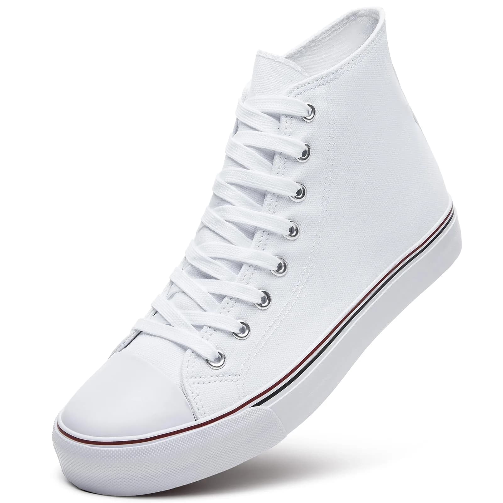 ZGR Mens High Top Canvas Sneakers Lace Up White US9.5 | Breathable Canvas & Anti-Slip Rubber Sole